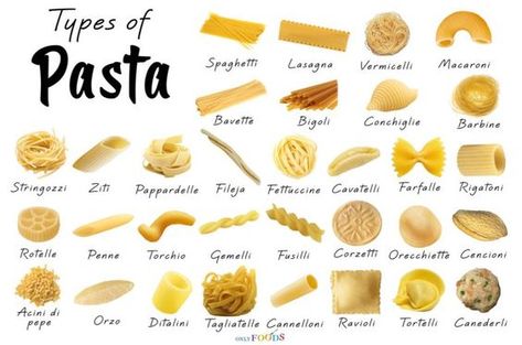 Pasta Chart Types Of, All Pasta Types, Types Of Pasta Shape, Different Types Of Pasta Dishes, Different Noodle Types, Types Of Italian Pasta, Homemade Noodle Shapes, Different Types Of Pasta Noodles, Types Of Pasta Recipes