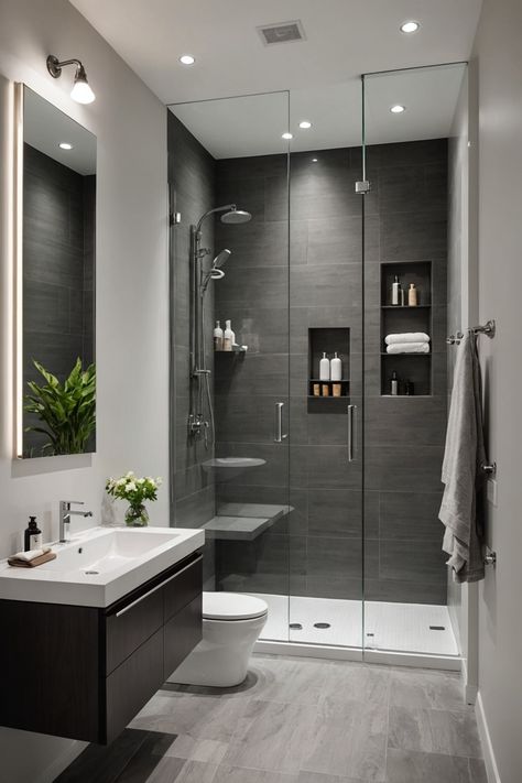 Mirrors Bathroom Without Toilet, Small Powder Bathroom, Simple Small Bathroom Ideas, Toilet And Bathroom Design, Bathroom Interior Design Modern, Powder Bathroom, Modern Small Bathrooms, Small Bathroom Interior, Full Bathroom Remodel