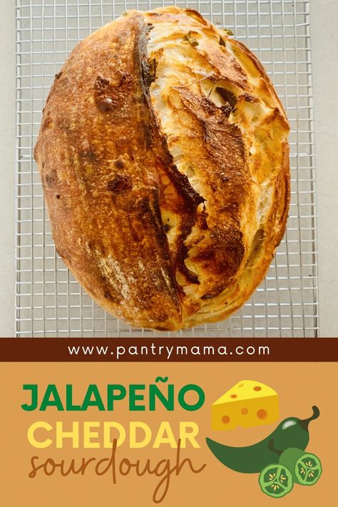 Jalapeño Cheddar Sourdough is such a popular flavor combination - but what if I told you that it gets even better? Try this extra ingredient! Jalapeno Cheddar Sourdough Bread, Cheddar Sourdough Bread, Pantry Mama, Sourdough Starter Discard Recipe, Homemade Sourdough Bread, Jalapeno Cheese, Sourdough Starter Recipe, Jalapeno Cheddar, Sourdough Bread Recipe