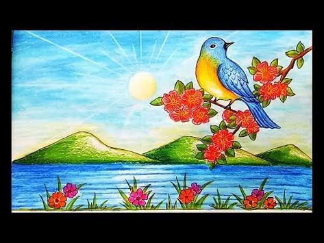 YouTube Spring Drawing Ideas, Easy Scenery Drawing, Spring Drawing, Drawing Scenery, Drawing Eyes, Spring Pictures, Easy Drawings For Kids, Oil Pastel Drawings, Spring Painting