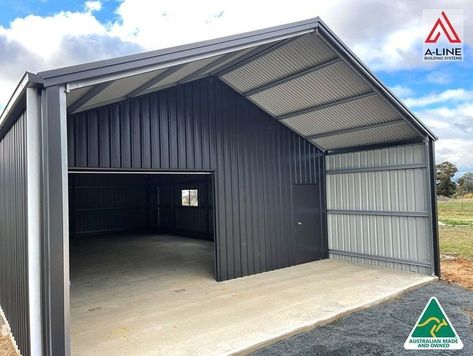 Commercial Shed Design, Steel Sheds Metal Buildings, Working Shed Ideas, Shed Shop Ideas, Colorbond Shed, Steel Shed Ideas, Industrial Shed Design, Steel Frame Garage, Shop Building Plans