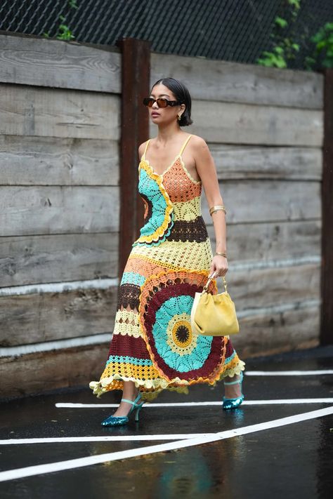 Everything’s Coming Up Crochet: How To Style The Nostalgic Summer Trend That’s A Shortcut To Boho Chic | British Vogue Crochet For Summer, Nostalgic Summer, Balloon Skirt, Bubble Skirt, Clothing Trends, Summer Fashion Trends, Crochet Clothing, British Vogue, Boho Vibe