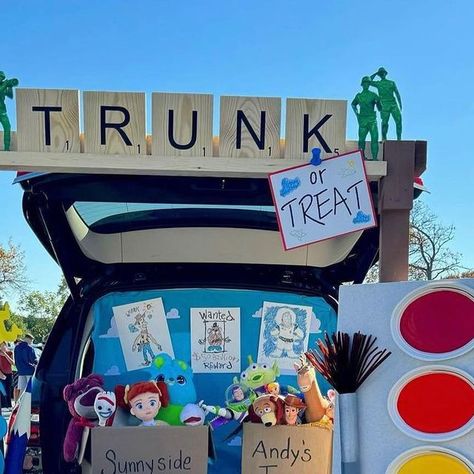 ❤️ParkTrends on Instagram: "❤️💙💙 @greatcrafternoon’s Toy Story Trunk or Treat theme. So creative!💛❤️💙 📸 @greatcrafternoon . #disneyhalloween #toystory #trunkortreat #disneyhalloween" Easy Disney Trunk Or Treat Ideas, Dollar Store Trunk Or Treat Ideas, Toys Story Trunk Or Treat, Disney Trunk Or Treat Ideas For Suv, Disney World Trunk Or Treat, Disney Theme Trunk Or Treat Ideas, Toy Story Truck Or Treat Ideas, Trunk Or Treat Ideas Toy Story, Trunk Of Treat Ideas For Suv