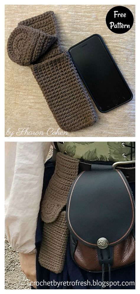 8 Belt Bag Free Crochet Pattern - Page 2 of 2 Crochet Leg Bag Free Pattern, Phone Belt Bag, Crochet Belt Pouch Free Pattern, Crochet Survival Gear, Medieval Crochet Ideas, Crochet Hip Bag Free Pattern, Hobbit Crochet Patterns Free, Crochet Cosplay Accessories, Larp Crochet Patterns