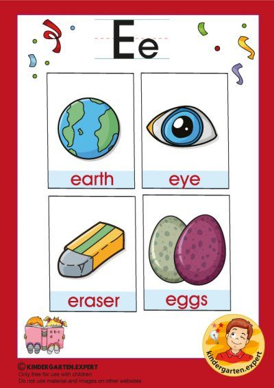 Early Childhood Sight Words, letter E, for kindergarten, kindergarten.expert, free printable Alphabet Word Wall Cards, Letter E Activities, Alphabet Activities Kindergarten, English Worksheets For Kindergarten, Kindergarten Letters, Phonics Books, Alphabet Kindergarten, Alphabet Phonics, Kids Worksheets Preschool