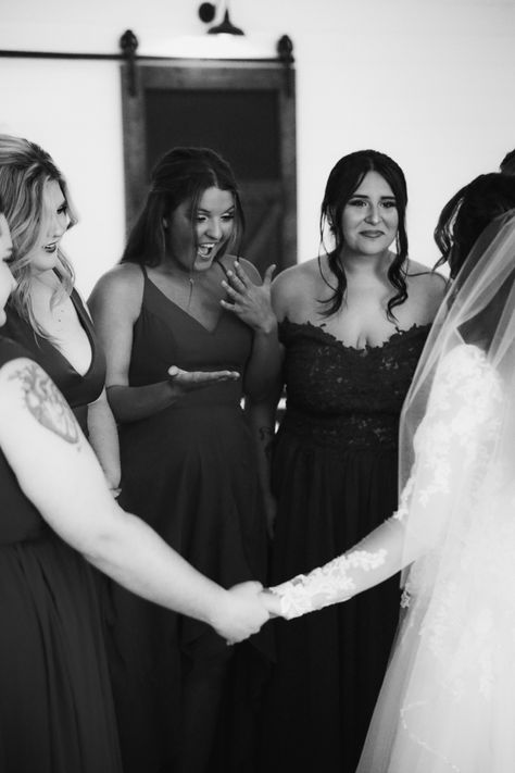 Bride reveal, bridesmaids, black and white, photo ideas Black And White Photo Ideas, Bride Reveal, White Photo, Mermaid Formal Dress, Photo Ideas, Our Wedding, Bridesmaid Dresses, Mermaid, Formal Dresses