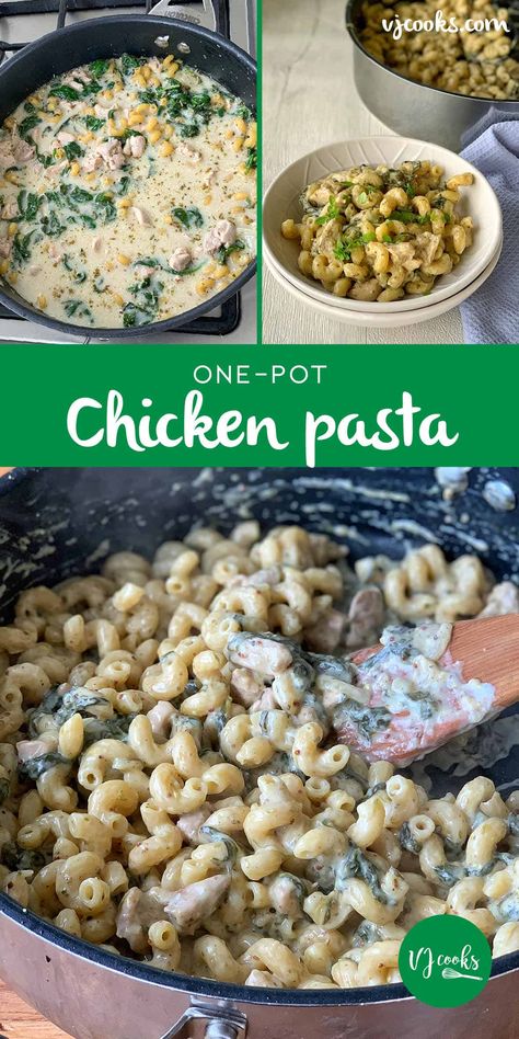 One pot chicken and pasta - VJ Cooks One Pot Chicken And Pasta, Pasta Rasta, One Pot Chicken Pasta, Cooked Pasta Recipes, Chicken Pockets, Vj Cooks, Rice Meals, Pasta Spinach, Garlic Mustard