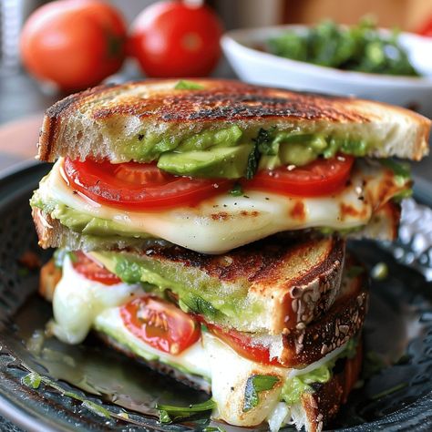 Try this delicious avocado, mozzarella, and tomato grilled cheese recipe for a quick, healthy, and satisfying meal. Healthy Recipes With Mozzarella Cheese, Avocado Mozzarella Tomato Grilled Cheese, Tomato Grilled Cheese, Mozzarella And Tomato, Recipes With Mozzarella Cheese, Avocado Salsa Recipe, Grilled Cheese Recipe, Easy Cook, Sandwich Ideas