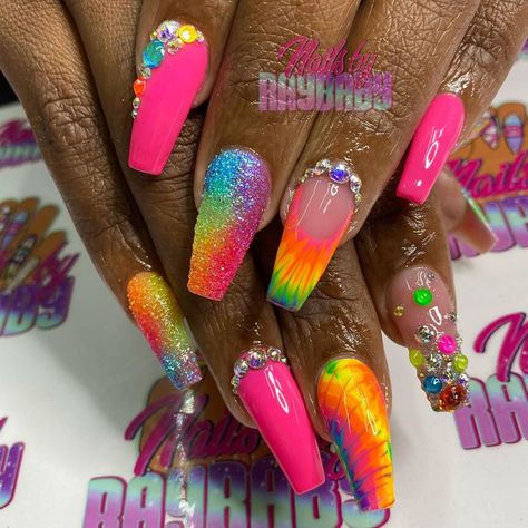 @nailsbyraybaby shared a photo on Instagram: “@iamkamillecarter #tyedye #tyedyenails #atlantanails  #nailsoftheday  #RayBabyDidMyNails #nailsbyraybaby #atlantanailtech  #atlnailtech …” • Jul 20, 2020 at 7:55pm UTC Tye Dye Nails, Bday Nails, Feed In Braids Hairstyles, Feed In Braid, Nails 2023, Braids Hairstyles, Nail Tech, Coffin Nails, Braided Hairstyles