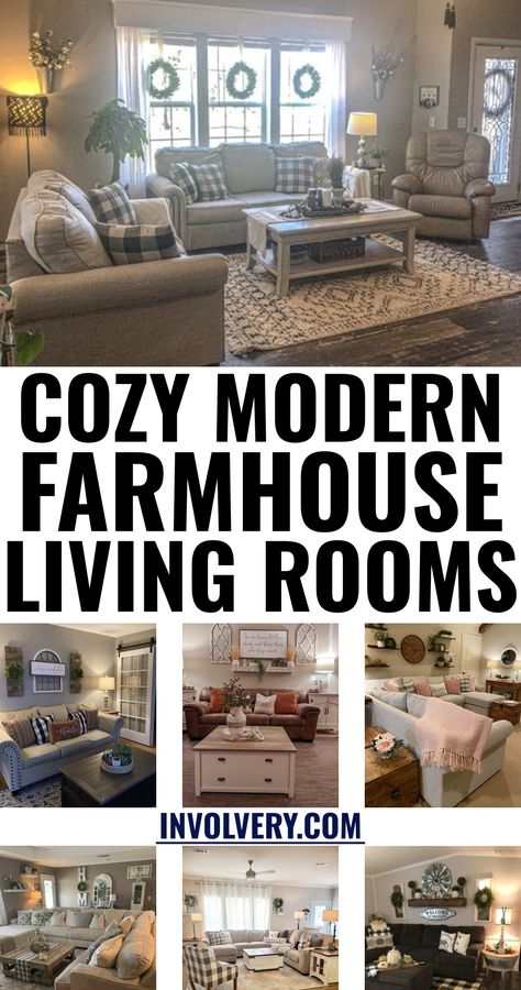 Cozy Living Room Ideas - cozy modern farmhouse living rooms and simple decorating ideas for a cozy small living room on a budget Cozy Modern Farmhouse Living Room, Salons Cottage, Farmhouse Living Rooms, Cozy Farmhouse Living Room, Farmhouse Family Rooms, Modern Farmhouse Living Room Decor, Simple Decorating, Farmhouse Living Room Decor Ideas, Rustic Farmhouse Living Room