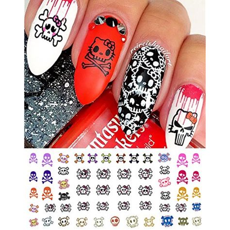 Cute Skulls Set #1 Nail Art Waterslide Decals - Monster High Style - Salon Quality! >>> You can find out more details at the link of the image. (This is an affiliate link) #NailArtAccessories Monster High Skull, Sugar Skull Nails, Skull Nail Art, Skull Nails, Plain Nails, Waterslide Decals, Designs Nail, Trim Nails, Water Transfer