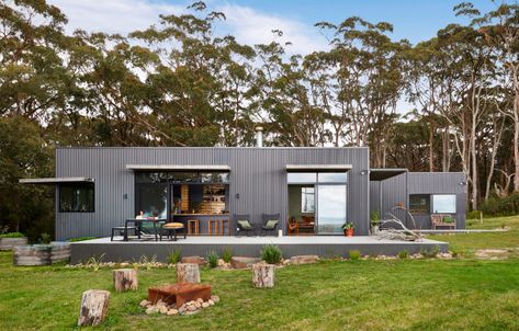 Off Grid House, Creek House, Steel Siding, Outdoor Baths, Passive Solar Design, Passive Design, Solar Design, Australian Architecture, Shed Homes