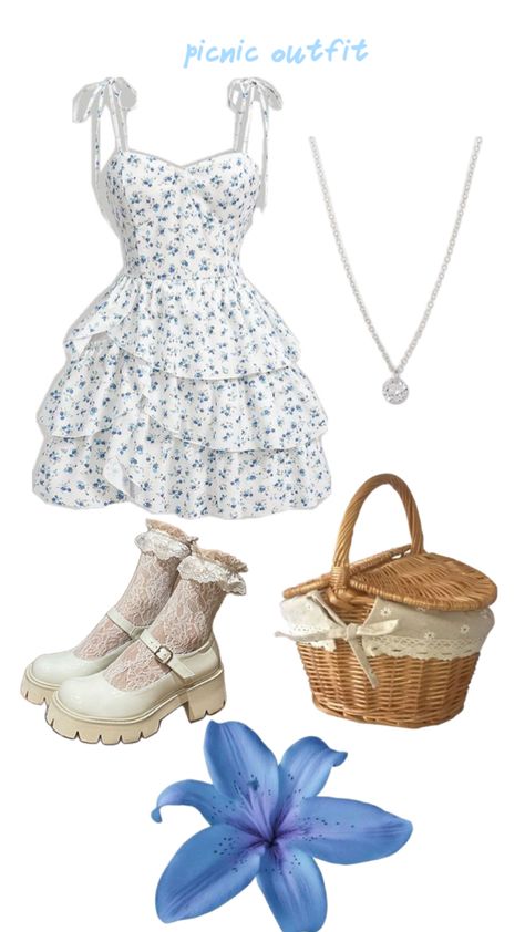 picnic outfit 💗 Picnic Outfit, Princess Core, Outfit Collage, Blue White And Black, Black Outfit, Cute Casual Outfits, Spring Outfits, White And Black, Casual Outfits