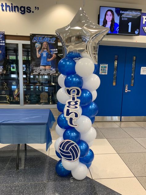 Volleyball Balloon Arch, Volleyball Centerpieces, Volleyball Decorations, Night Volleyball, Volleyball Senior Night, Senior Night, Balloon Columns, Paper Lanterns, Balloon Arch