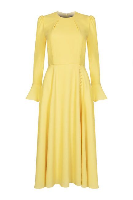 Sophie, Duchess of Edinburgh, Wore a Sunny Yellow Dress for Trooping the Colour Beulah London, Button Fashion, Long Sleeved Dress, Ethical Fashion Brands, Lemon Dress, Cap Fashion, Tailored Dress, Sleeved Dress, Summer Events