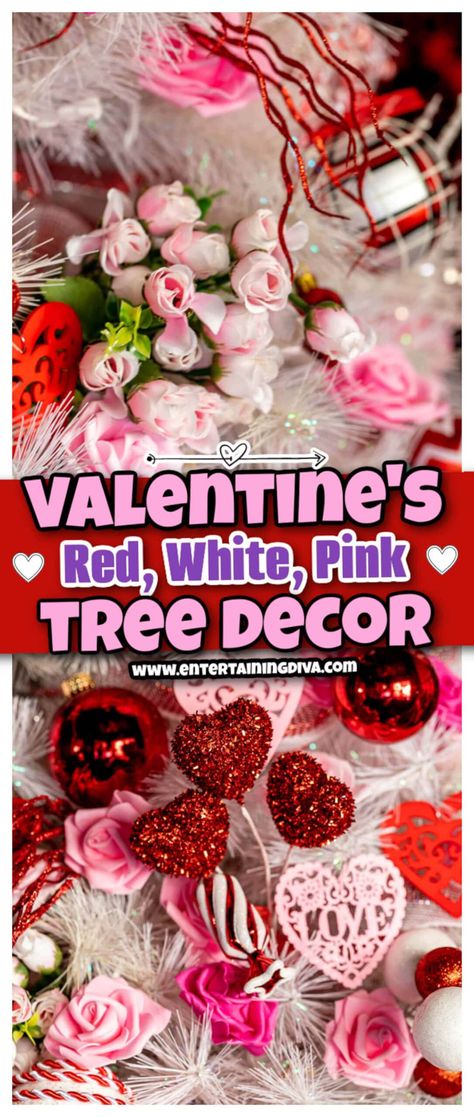 Looking for unique Valentine’s Day decor ideas? This romantic red, white and pink Valentine’s Day tree will make your room look beautiful! Valentine’s Day Tree Ornaments, Valentines Christmas Tree Ideas, Valentines Day Tree Ideas, Valentine’s Day Tree Ideas, Valentines Day Tree Decorations, Valentine Tree Ideas, Valentines Day Christmas Tree, Valentines Christmas Tree, Valentine Decor Ideas