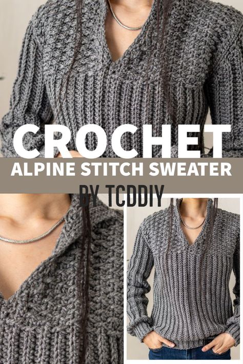 Alpine Stitch Sweater, Crocheted Sweaters, Alpine Stitch, Sweater Tutorial, Sweater Pattern Free, Crochet Sweater Free, Crochet Sweater Pattern, Crochet Cardigan Sweater, Crochet Jumper