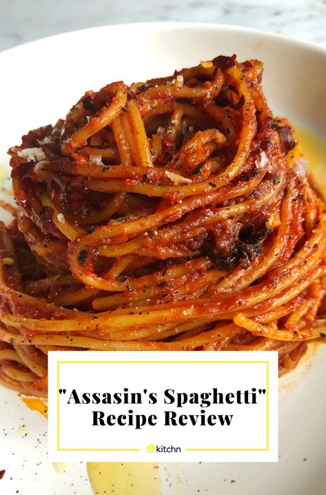 Dive into a world of bold flavors with Assassin's Spaghetti by The Pasta Queen. This dish is a celebration of simplicity, bringing together the perfect blend of fresh ingredients and aromatic spices, all without a hint of cheese. Perfect for those seeking a lighter, yet satisfying meal, this recipe will transport your taste buds to the heart of Italy. Whether you're a seasoned chef or a kitchen novice, this cheesy-free delight is easy to prepare and sure to impress. Embrace the art of pasta-making and enjoy a meal that's both comforting and refreshingly unique. Assassin Spaghetti, The Pasta Queen, Traditional Spaghetti, Pasta Queen, Recipes By Ingredients, Simple Pasta, White Chocolate Cheesecake, Spaghetti Recipes, Easy Pasta