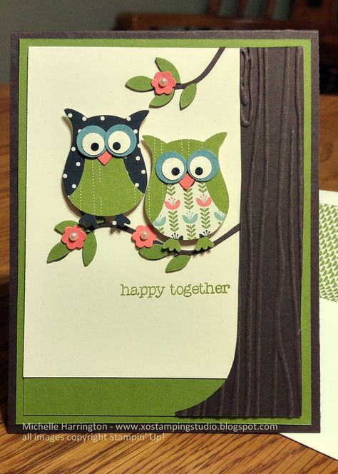 Six years ago today, my brother and sister-in-law got married on a beautiful beach in Hawaii!  Today, they have two beautiful children... Owl Punch Cards, Beach In Hawaii, Punch Art Cards, Owl Tree, Owl Card, Bird Cards, Happy Together, Wedding Anniversary Cards, Punch Cards