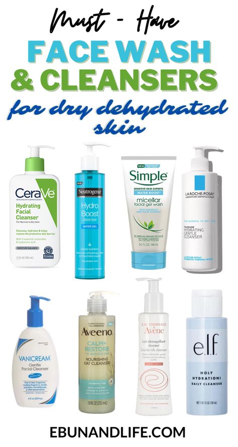 If you are looking for a face wash or cleanser for your dry dehydrated skin, here are eleven best drugstore face wash you can try. Best Dry Skin Face Wash, Best Face Wash Routine, Dry Skin Cleanser Products, Dry Skin Face Wash Products, Face Wash For Textured Skin, Dry Dehydrated Skin Routine, Best Gentle Face Cleanser, Best Face Cleanser For Dry Skin, Products For Dehydrated Skin