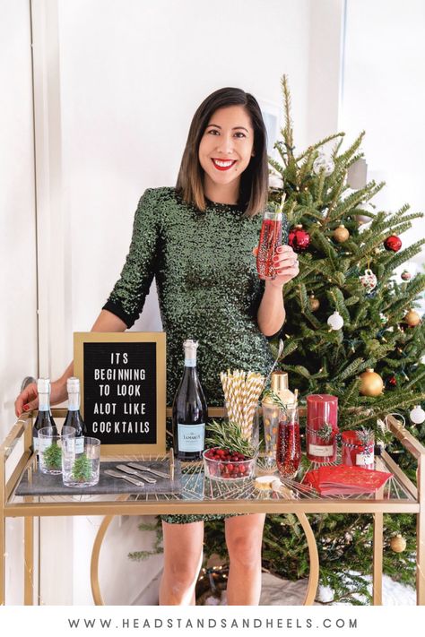 How to Set Up a Festive Holiday Bar Cart | One of my favorite ways to start decorating for Christmas is to add some festive touches to my bar cart. Check out my post for tips on adding some holiday cheer to your happy hour! Holiday Bar Table, Holiday Bar Set Up, Christmas Bar Set Up, Christmas Bar Ideas, Christmas Bar Decor, Holiday Bar Cart Christmas, Christmas Bar Cart Ideas, Christmas Bar Cart Styling, Christmas Bar Cart