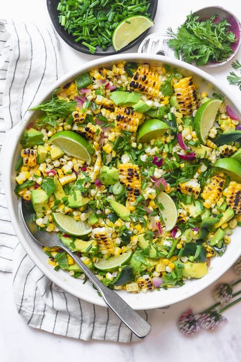 Corn Avocado Salad | Nourish Deliciously Mexican Corn Recipes, Avocado Salads, Corn Avocado, Corn Avocado Salad, Avocado Ranch, Summer Produce, Yummy Salad Recipes, Pasta Salads, Spring Salad