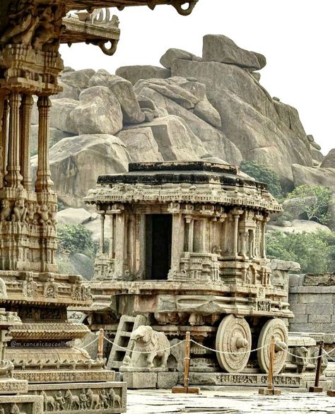 Earth Ancients | The Hampi stone chariot built by King Krishnadevaraya of the Vijayanagara Empire in 16th century, is actually a shrine dedicated to Garuda, built insi... Hampi Stone Chariot, Vijayanagara Empire, Spiritual Photos, Indian Temple Architecture, Indian Sculpture, Temple Architecture, Hampi, History Of India, Ancient India