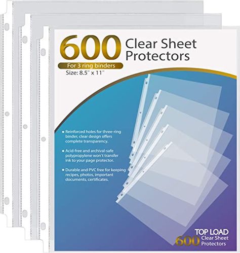 Amazon.com : KTRIO Sheet Protectors 8.5 x 11 inch Clear Page Protectors for 3 Ring Binder, Plastic Sleeves for Binders, Top Loading Paper Protector Letter Size, 200 Pack : Office Products Sewing Pattern Storage, Binding Supplies, Sheet Protector, Sheet Protectors, Page Protectors, Binder Organization, School Supply Labels, Paper Storage, 3 Ring Binder