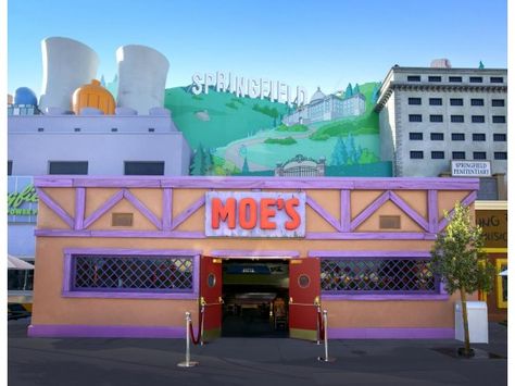 Want to visit Springfield? Have a Duff Beer at Moe's Tavern? Now you can at The Simpsons town at Universal Studios Hollywood - The Orange County Register Universal Studios Simpsons, Huntington Beach Restaurants, Moe's Tavern, Orange County Restaurants, Fictional Places, Duff Beer, Disneyland California Adventure, Universal Studios Orlando, Universal Studios Hollywood