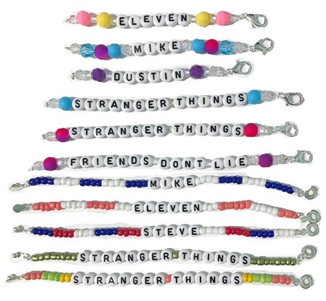 Amazon.com: Custom Bracelet | Choose Color + Name + Size | Mike Eleven Dustin Steve Nancy Hopper Will Lucas Eddie Argyle | *CUTE* Gift | 6"-12" Bracelet or Anklet : Handmade Products Mike Eleven, Handmade Charm Bracelets, Keychain Clip, Custom Bracelet, Diy Bracelet Designs, Unusual Animals, Color Name, Amazon Handmade, Handmade Charms