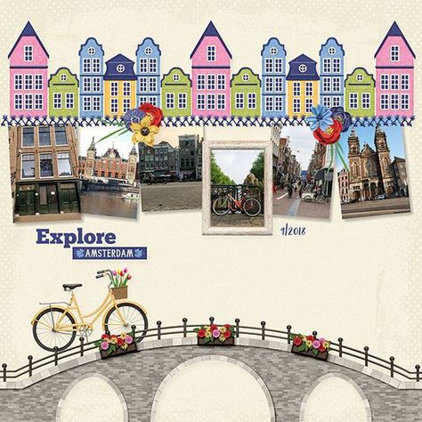 Digi Best of the Netherlands Amsterdam Scrapbook Ideas, Amsterdam Scrapbook, Europe Scrapbook, Travel Holland, Scrapbooking Layouts Travel, Travel Scrapbook Pages, Travel Journal Scrapbook, Yearbook Covers, Kitchen Desks