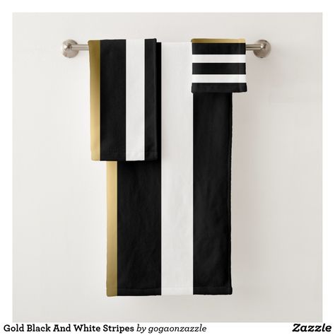 #Gold Black And White #Stripes #Bath Towel Set Black Gold Bedroom, Gold Bathroom Decor, Black And Gold Bathroom, Striped Bath Towels, Gold Bathroom Accessories, Patterned Bath Towels, Gold Bedroom, Gold Bathroom, Bath Accessories Set