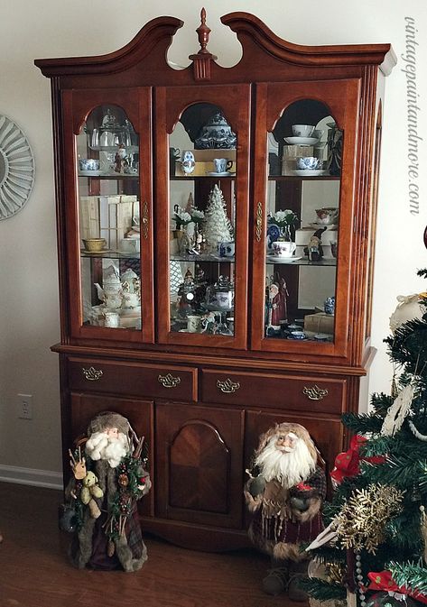 Painted China Cabinets Dining Room, Wood China Cabinet Painted Inside, Update China Cabinet Without Painting, Mirrored China Cabinet, China Cabinet Update, Painting An Old China Cabinet, Painted China Cabinets Before And After, Queen Anne China Cabinet Makeover, Cherry China Cabinet Makeover