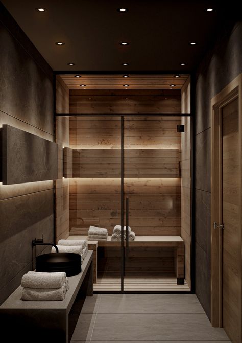 ^ Bath & Sauna on Behance Sauna Layout, Home Sauna Ideas, Sauna And Cold Plunge Bathroom, Sauna And Cold Plunge Room, Home Gym With Sauna And Cold Plunge, Home Gym Sauna Cold Plunge, Sauna Plan Architecture, Sauna Bathroom Design, Modern Saunas Superior Sauna & Steam