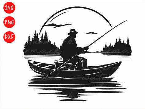 Fisherman Sunset Catching a Fish Svg Fishing Pics, File Ideas, Svg Fishing, Fish Svg, Art Kits For Kids, Papa Svg, Fishing Svg, Perspective Art, Sublimation Printer