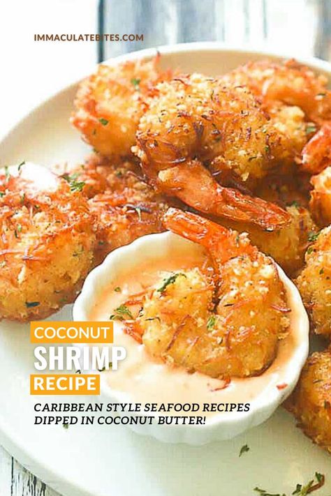 Coconut Shrimp Recipe - So Decadent, So Exotic, So Tasty!! Can be baked or fried! seafood recipes | shrimps | shellfish recipes | baking | frying | dinner ideas | dinner recipes | food for special events | caribbean recipes Coconut Shrimp Recipe, Baked Coconut Shrimp, Fried Seafood, Coconut Shrimp Recipes, Fresh Shrimp, Shellfish Recipes, Shrimp Dishes, Shrimp Recipe, Coconut Rice