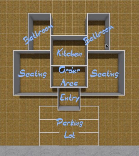 Restaurant Layout | Restaurant layout, Minecraft house designs, Sims house design Cute Bloxburg Cafe Layout, Bloxburg Cafe With Apartment Layout, Cafe Ideas For Bloxburg, Bloxburg Fancy Restaurant Layout, Bloxburg Room Layout Ideas, Cafe Design Bloxburg Layout, Blox Burg Restaurant, Bakery Layout Floor Plans Bloxburg, How To Build A Cafe In Bloxburg