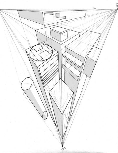 3 Point Perspective Birds Eye View, Birds Eye View Drawing, Bird Perspective, Three Point Perspective, 3 Point Perspective, View Drawing, Cityscape Drawing, Perspective Sketch, Human Figure Sketches