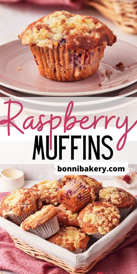 These fluffy raspberry muffins are packed with bursts of tart raspberry and topped with a sweet and crunchy crumb topping. They are a delicious dessert or an easy breakfast with fresh fruit. This super simple muffin recipe will be your new go-to for fluffy muffins and you can make them with any kind of berries you like. The streusel topping for muffins makes them really special with a crunchy muffin top. Your new favourite raspberry muffin recipe for all times of year. Muffin Batter Recipe, Fresh Raspberry Desserts, Fresh Raspberry Recipes, Spring Baking Recipes, Streusel Topping For Muffins, Crumb Topping Recipe, Raspberry Muffin Recipes, Tart Raspberry, Fluffy Muffins