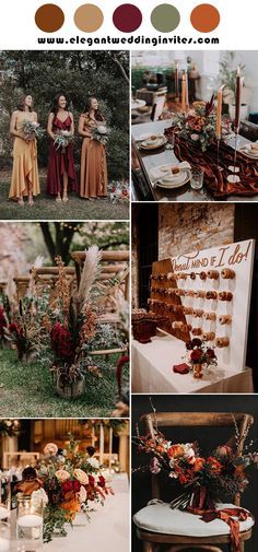 Burgundy Invitations, Fall Wedding Color Schemes, Rusting Wedding, Fall Wedding Tables, Bronze Wedding, Fall Wedding Color Palette, Trending Wedding, Wedding Color Trends, Weddings By Color