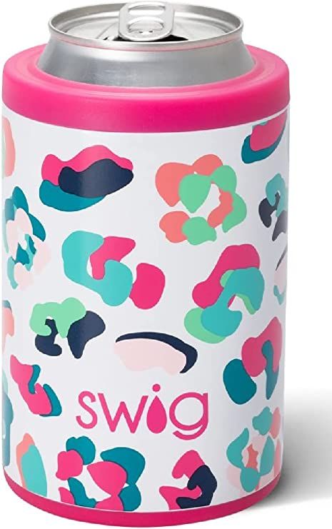 Swig Life Standard Can + Bottle Cooler, Stainless Steel, Dishwasher Safe, Triple Insulated Can Sleeve for Standard Size 12oz Cans or Bottles in Party Animal Leopard Print Water Branding, Stainless Steel Dishwasher, Party Animal, Can Holders, Store Organization, Insulated Bottle, Dishwasher Racks, Can Cooler, Vacuum Sealing