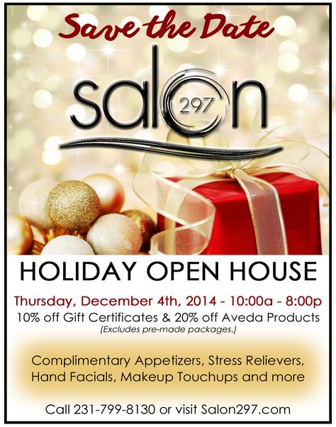 OUR BIGGEST EVENT OF THE YEAR - Annual Holiday Open House 2014 Salon Holiday Open House Ideas, Christmas Open House Ideas, Small Business Christmas, Open House Ideas, Salon Party, Holiday Open House, Christmas Open House, Spa Ideas, Wood Kiln