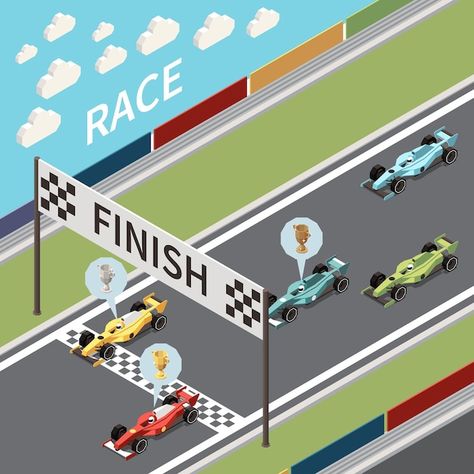 Free Vector | Carting Race Finish Crossing Finish Line, Race Car Track, Blue Neon Lights, Illustration Courses, Illustration Story, Course Automobile, School Labels, Isometric Illustration, Car Illustration