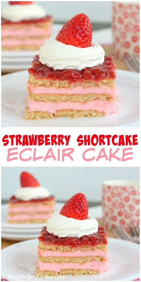 Strawberry Eclair Cake, Strawberry Eclair, Eclair Cake Recipes, Cupcakes Fruit, Dessert Strawberry, Strawberry Pudding, Strawberries Chocolate, Biscuits Graham, Fruit Platters