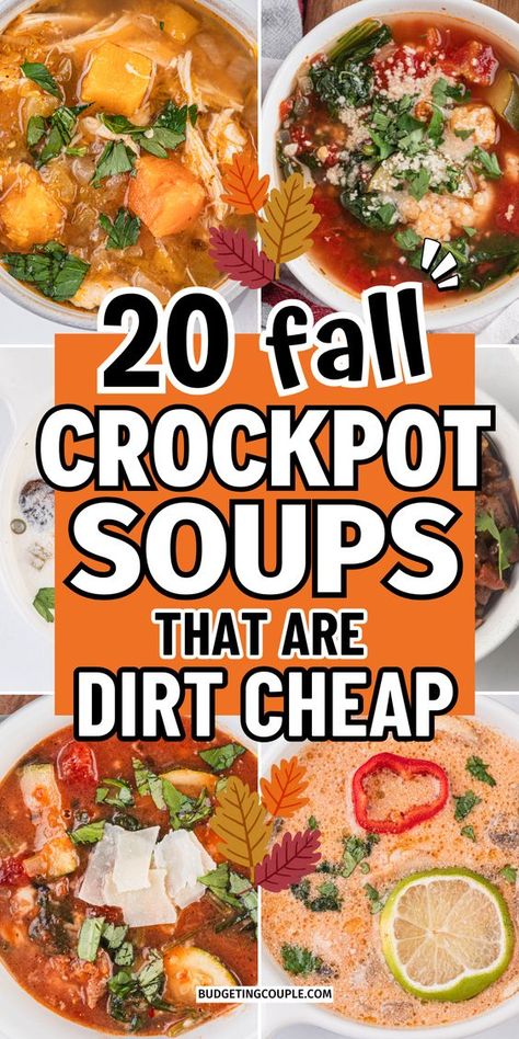 Warm up your week with these cheap soup crockpot recipes that make healthy dinners for families simple and satisfying. Perfect for cooler months, these fall and winter slow cooker recipes offer quick and easy soups for dinner that everyone will love. With easy soup ideas for dinner, you’ll have hearty, wholesome meals ready without the hassle—ideal for busy nights or cozy weekends at home. Cheapest Soup Recipes, Budget Friendly Soup Recipes, Easy Soups For Dinner, Easy Soups For A Crowd, Homemade Soups In Crockpot, Cheap Crockpot Soup Recipes, Healthy Dinners For Families, Cheap Crockpot Soup, Crockpot Crowd