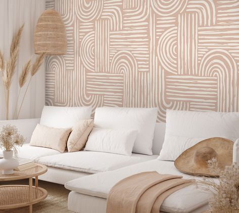 Boho Wallpaper Abstract Shape Art Wall Mural Peel and Stick - Etsy Boho Abstract Wallpaper, Sofa Wallpaper, Wall Murals Painted Diy, Line Art Wallpaper, Magic Decor, Copper Wallpaper, Wallpaper Paint, Floral Wall Decals, Wall Murals Painted