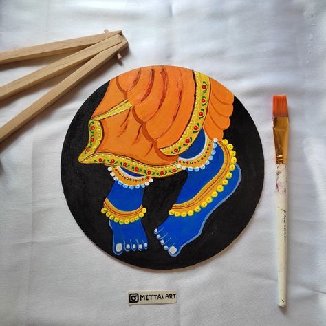 Simple Radha Krishna Painting, Radha Krishna Painting On Round Canvas, American Horror Story Art, Diwali Painting, Mirror Canvas Art, Buddhism Wallpaper, Janmashtami Decoration, Buddha Art Drawing, Mirror Canvas