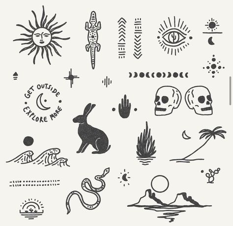 inspo Funky Tattoo Designs, Funky Small Tattoos, Simple Western Drawings, Tattoos Earthy, Western Flash Tattoo, Handpoke Tattoo Ideas, Tattoos Simplistic, Mountains Minimalist, Van Life Travel