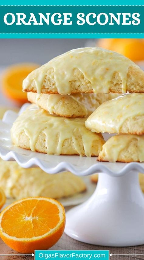 Orange scones are the ultimate pastry perfection and can easily be made at home. They are tender, with buttery, flaky layers and so much orange flavor in the pastries and the glaze. Such a wonderful treat for kids and adults. Orange Scones Recipe, European Cakes, British Tea Party, How To Make Scones, Russian Cakes, Orange Scones, Homemade Scones, Scone Recipes, Cream Scones