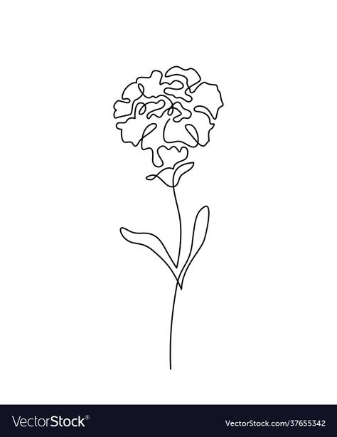 Carnation One Line Drawing, Line Art Carnation, One Line Carnation, Carnation Line Drawing, Flower Vector Illustration, Family Flowers, Flower Vector, Single Line Drawing, Minimalist Drawing